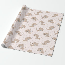 Papier Cadeau Mignonne Little Leopards crème de sable neutre pou