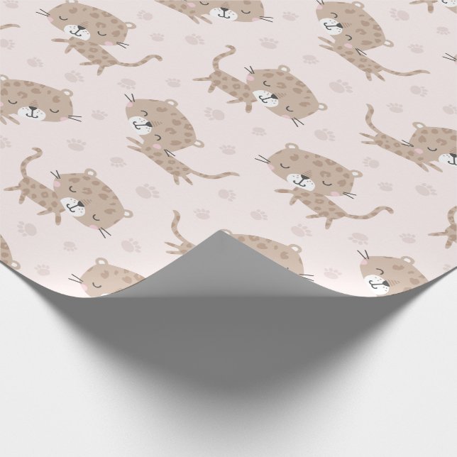 Papier Cadeau Mignonne Little Leopards crème de sable neutre pou (Coin)