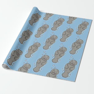 Papier Cadeau Mignonne manatée bébé avec bulles illustration