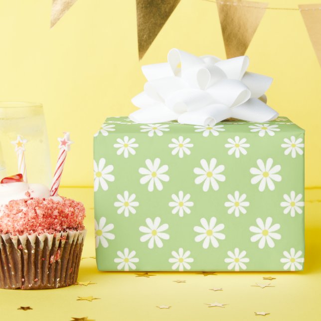 Papier Cadeau Mignonne marguerite verte (Fête d'anniversaire)