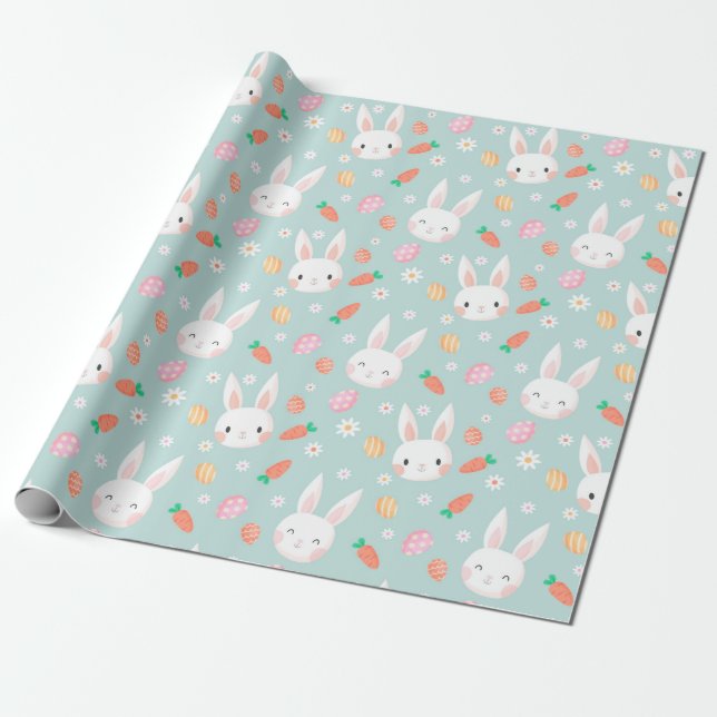 Papier Cadeau Mignonne Motif lapin de Pâques (Déroulé)