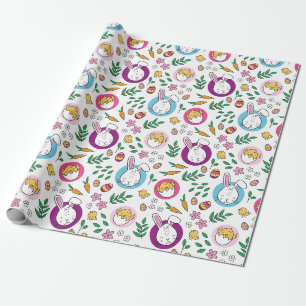Papier Cadeau Mignonne Motif lapin de Pâques