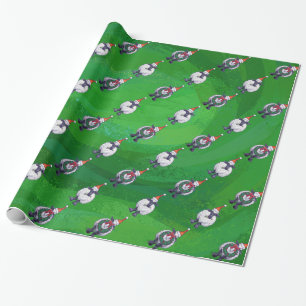 Papier Cadeau Mignonne mouton à Santa Chapeau sur vert