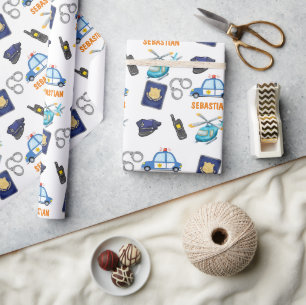 Papier Cadeau Mignonne officier de police et fête d'anniversaire