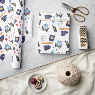 Papier Cadeau Mignonne officier de police et fête d'anniversaire