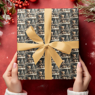 Papier Cadeau Mignonne Ours En Teddy Jeu de Noël Petit Carrelé