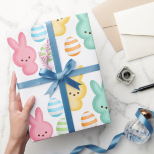 Papier Cadeau Mignonne Pâques Lapin Marshmallows