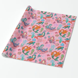 Papier Cadeau Mignonne sirène de dessin animé sur arrière - plan