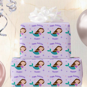 Papier Cadeau Mignonne sirène violet Anniversaire personnalisé