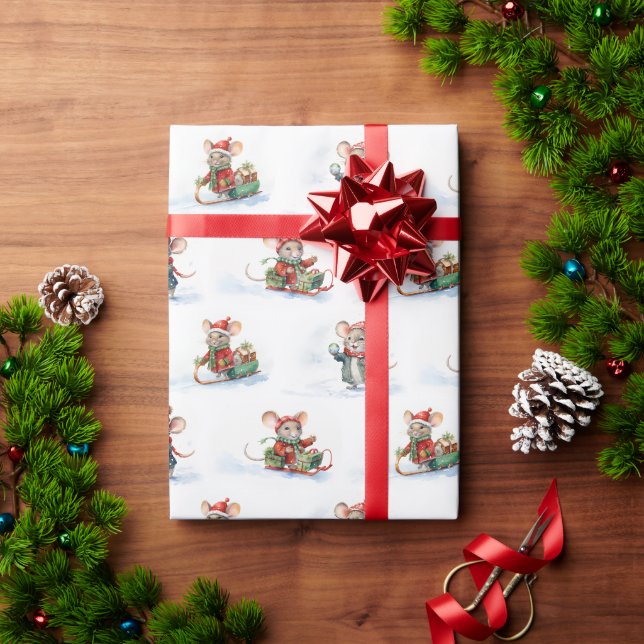 Papier Cadeau Mignonne souris de Noël en neige (Cadeau de vacances)