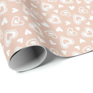 Papier Cadeau Mignonne Valentine's Day Peach Hearts Motif
