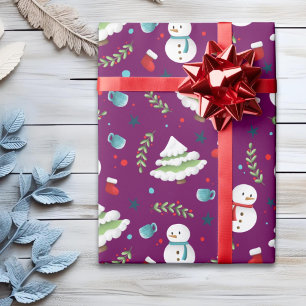 Papier Cadeau Mignonne violet Motif de neige de Noël
