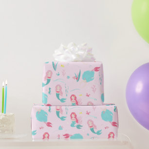 Papier Cadeau Mignonnes sirènes rose et turquoise Motif