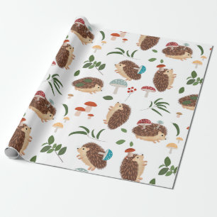 Papier Cadeau Mignons Champignons Hérisson Forêt Animaux de la F