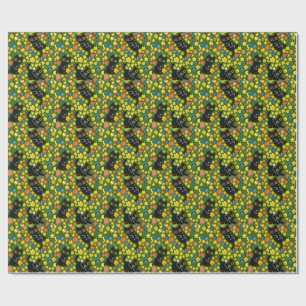 Papier Cadeau Mignons Chats Noirs Motif Floral de Prairie