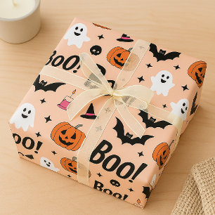 Papier Cadeau Mignons fantômes et citrouilles de Halloween avec