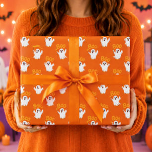 Papier Cadeau Mignons fantômes Kawaii motif d'Halloween