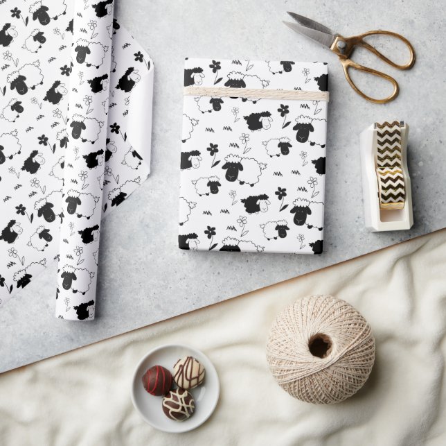 Papier Cadeau Mignons Feuilles Illustration Noir Et Blanc (Artisanat)