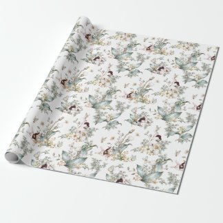 Papier Cadeau Mignons lapins vintage découpage floral