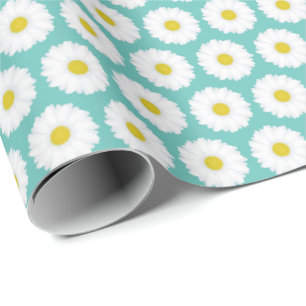 Papier Cadeau Mignons Motif de marguerites d'été sur bleu