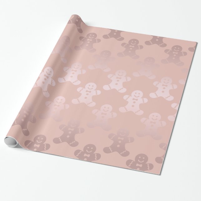 Papier Cadeau Mignons Roses de Noël Motif homme en pain d'épice  (Déroulé)
