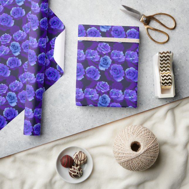 Papier Cadeau Mikitiez bleu rose fleur valentine imaginaire roch (Artisanat)