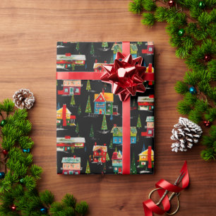 Papier Cadeau Milieu du siècle moderne Maisons de Noël enveloppe