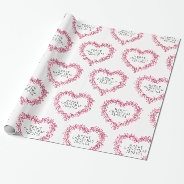 Papier Cadeau Mille de Noël tirant coeur rouge blanc (Déroulé)