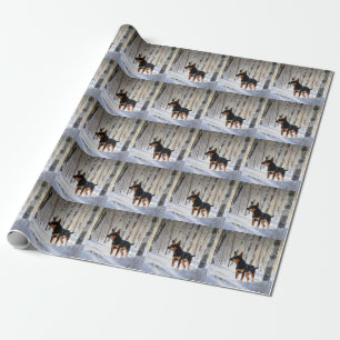 Papier Cadeau Mince Pinscher Laisser Neige Noël