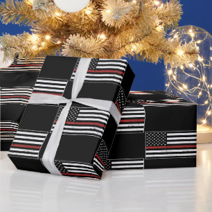 Papier Cadeau Mince Red Line USA Drapeau Pompier Service d'incen