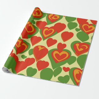 Papier Cadeau Mini Coeurs Reggae Rouge Motif Vert Or Rouge