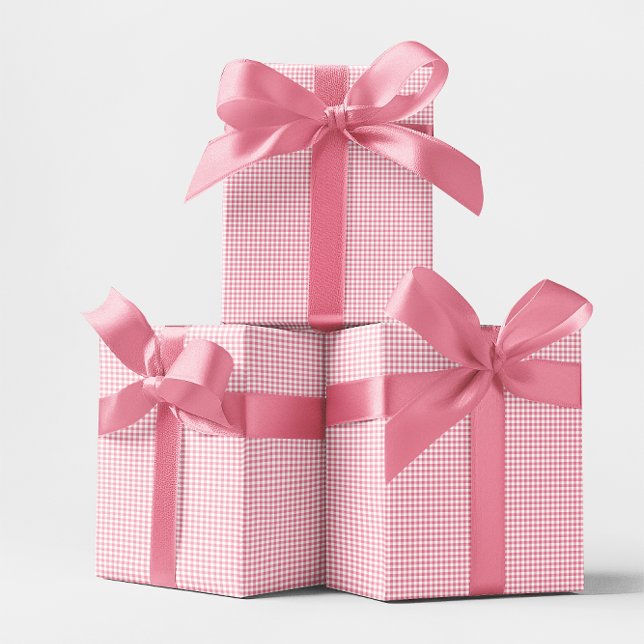 Papier Cadeau Mini damier gingham rose (Mini Pink Gingham Check Wrapping Paper)