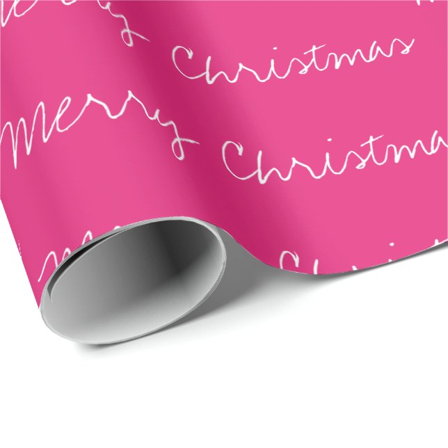 Papier Cadeau Mini Joyeux Noël typographie magenta blanc (Coin rond)