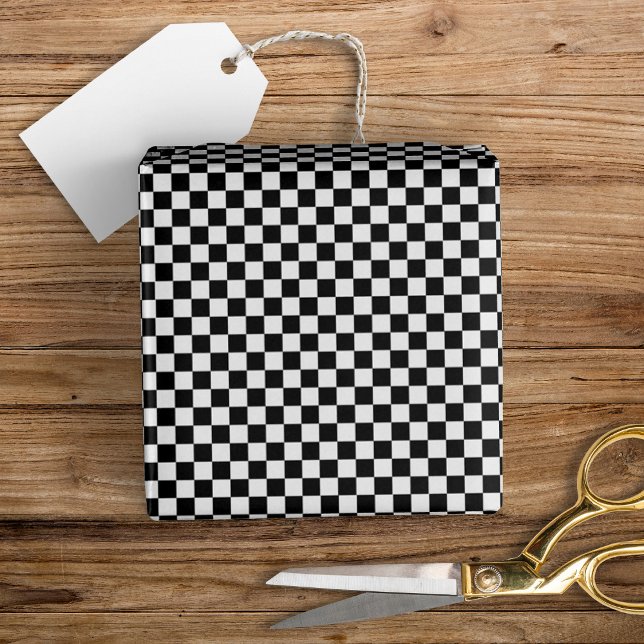 Papier Cadeau Mini moderne amusant À damiers noir + blanc (Créateur téléchargé)