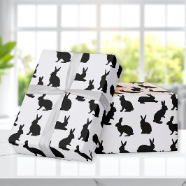 Papier Cadeau Minimal Black And White Easter Bunny Pattern