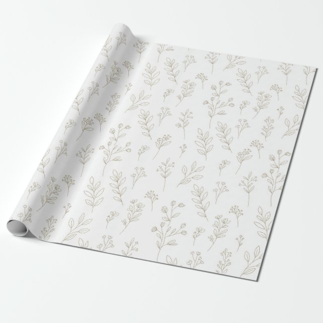 Papier Cadeau Minimal Botanical Line Art Pattern (9) (Déroulé)