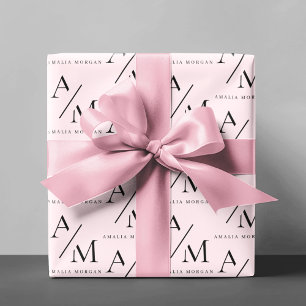 Papier Cadeau Minimal Pastel rose initial et personnalisé