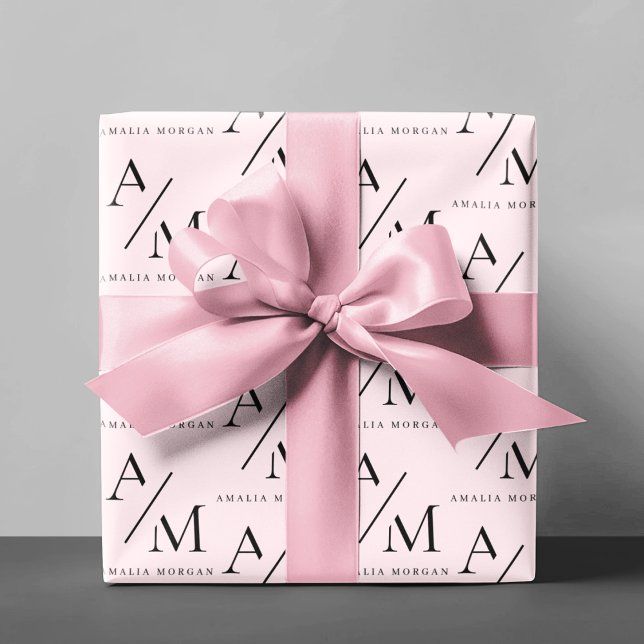 Papier Cadeau Minimal Pastel rose initial et personnalisé (Créateur téléchargé)