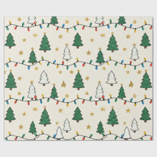 Papier Cadeau Minimalist Christmas Tree Lights Pattern Gift