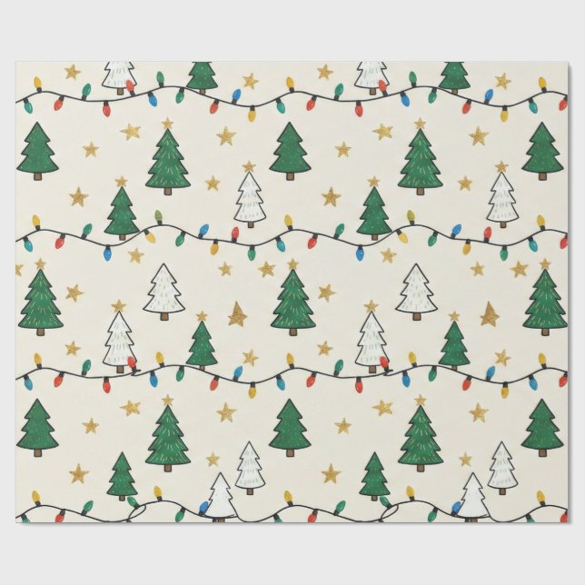 Papier Cadeau Minimalist Christmas Tree Lights Pattern Gift (Plat)
