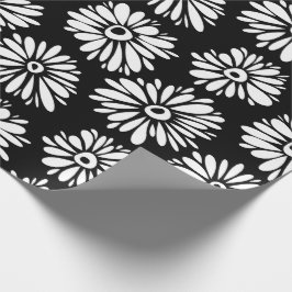 Papier Cadeau Minimalist Groovy Black and White Daisy Pattern