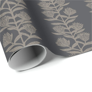 Papier Cadeau Minimaliste botanique florale sombre charbon noir