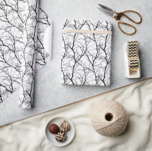 Papier Cadeau Minimaliste moderne hiver brindilles noir blanc