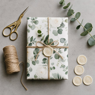 Papier Cadeau Minimaliste Moderne Vert Sauge Floral Eucalyptus