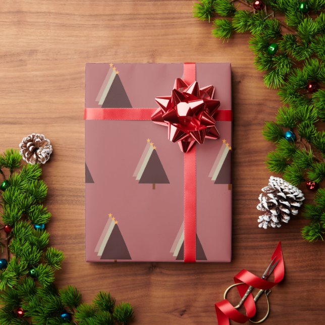Papier Cadeau minimaliste vacances sapin rose mauve (Cadeau de vacances)