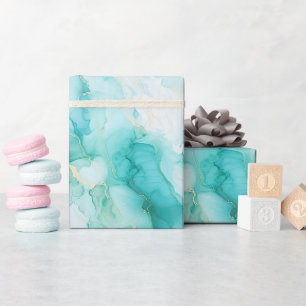 Papier Cadeau Mint Aqua Glam Elegant Marbre Or