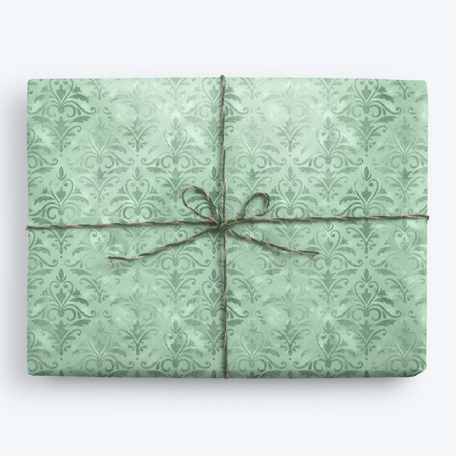 Papier Cadeau Mint Green Elegant Victorian Damask (Créateur téléchargé)