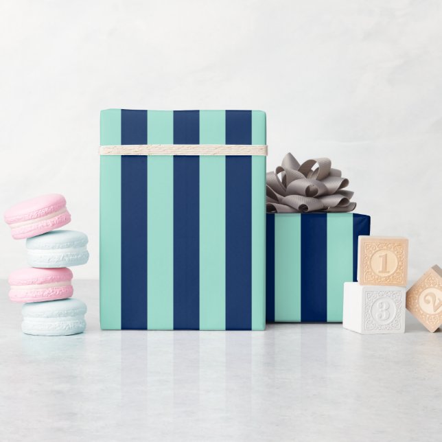 Papier Cadeau Mint Green et Navy Stripes (Baby Shower)