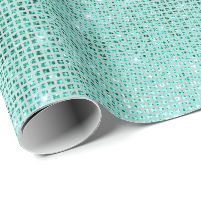 Papier Cadeau Mint Ocean Beach Aqua Sparkly Diamond Metallic (Coin rond)