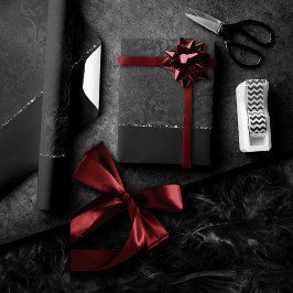 Papier Cadeau Minuit Onyx Romance | Black Satiny Grunge Damask
